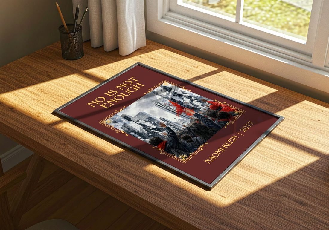 No Is Not Enough Classic Book Art Print by Naomi Klein – print on a sunlit desk