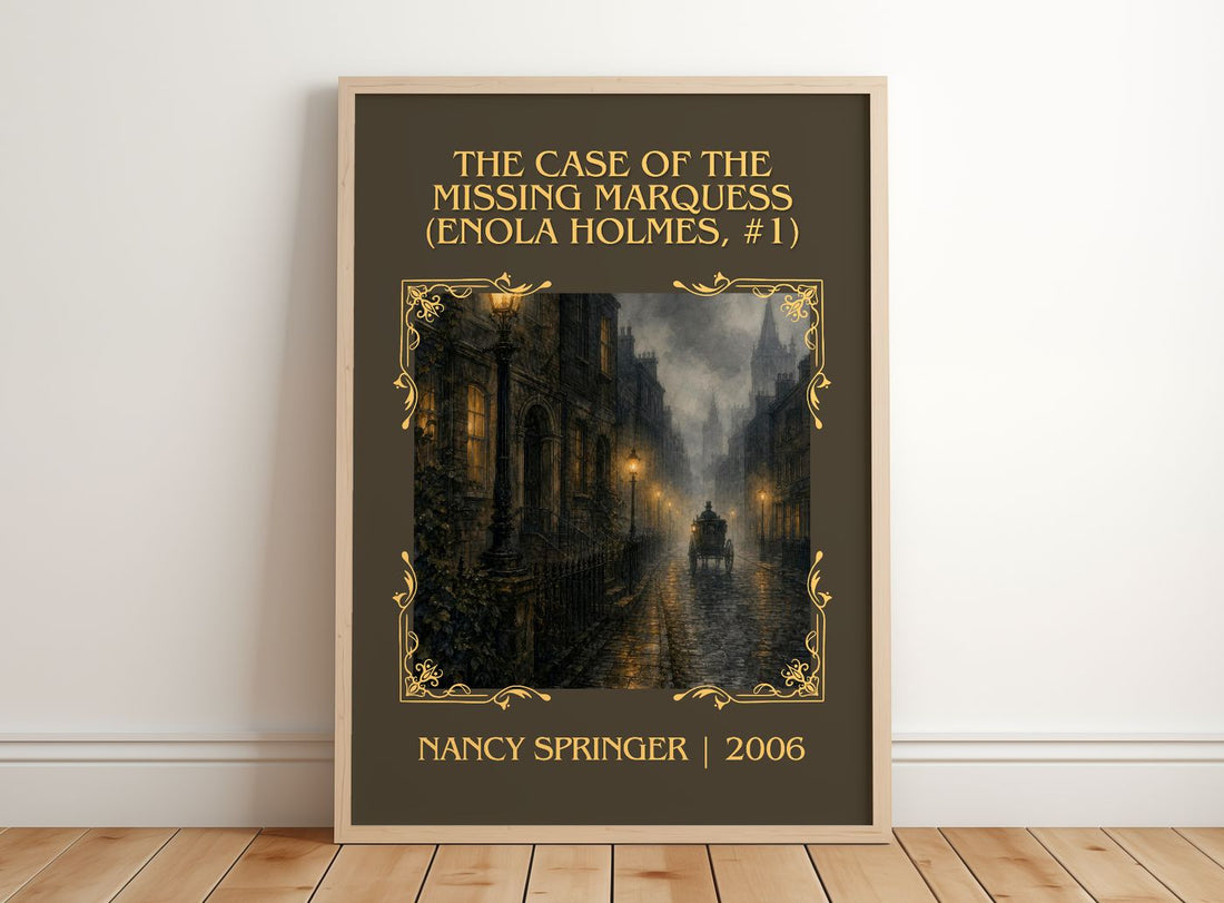 The Case of the Missing Marquess (Enola Holmes, #1) Classic Book Art Print by Nancy Springer – framed print leaning on a wooden floor