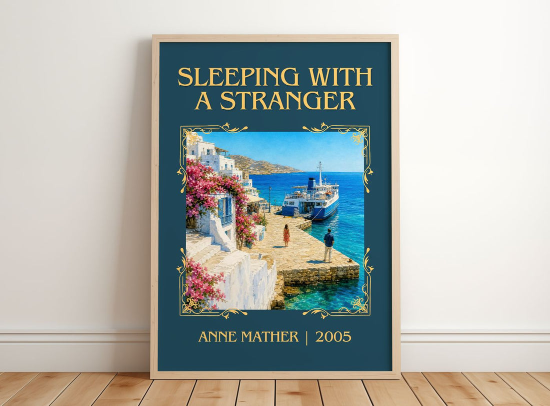 Sleeping with a Stranger Classic Book Art Print by Anne Mather – framed print leaning on a wooden floor