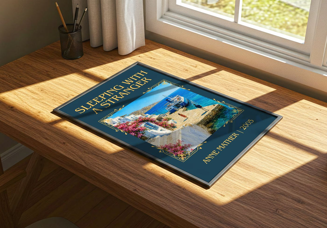 Sleeping with a Stranger Classic Book Art Print by Anne Mather – print on a sunlit desk