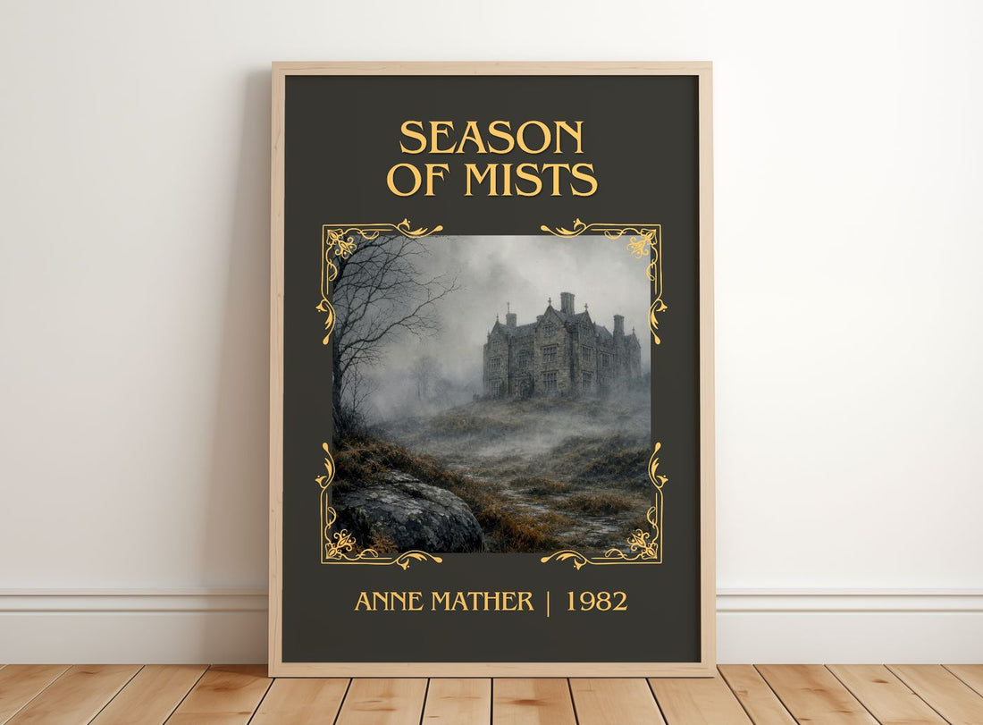 Season of Mists Classic Book Art Print by Anne Mather – framed print leaning on a wooden floor