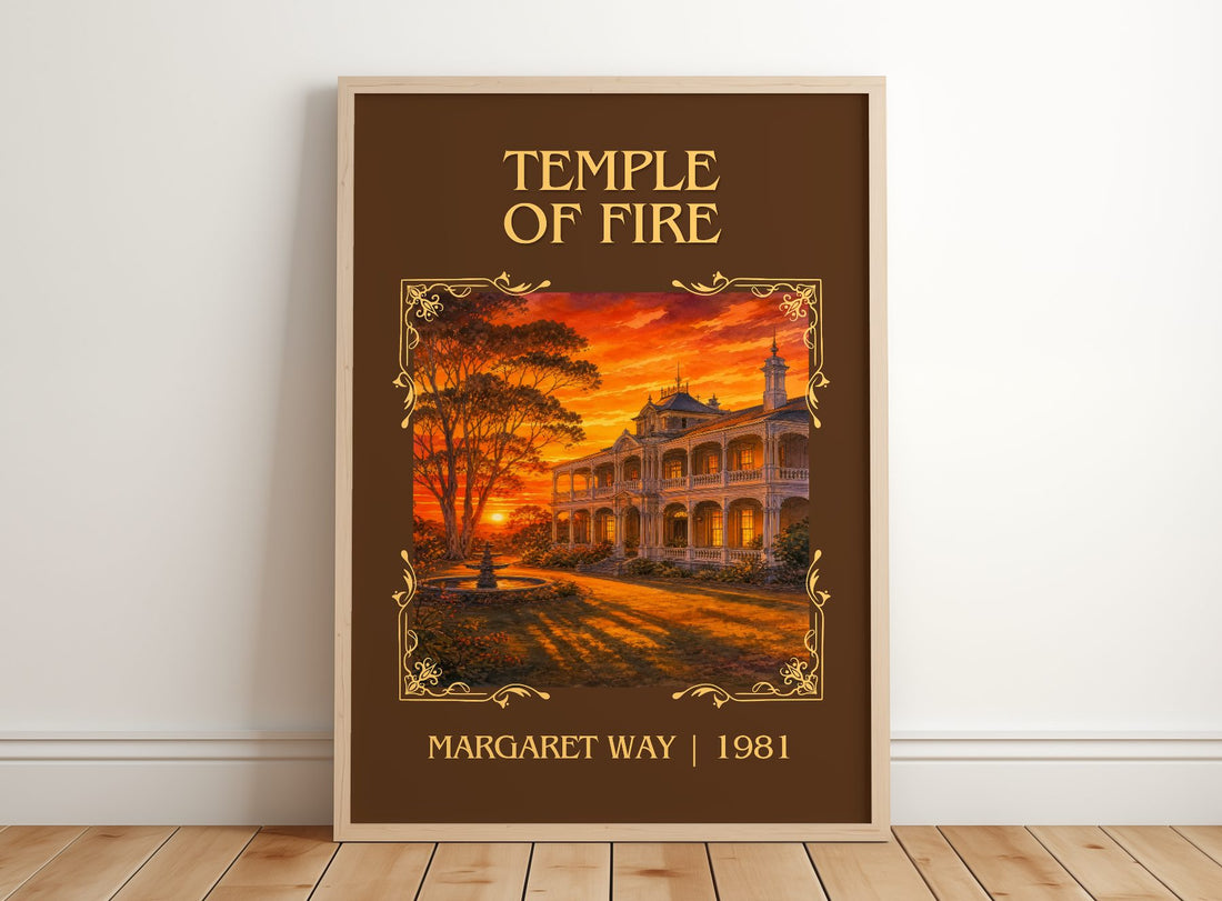 Temple of Fire Classic Book Art Print by Margaret Way – framed print leaning on a wooden floor