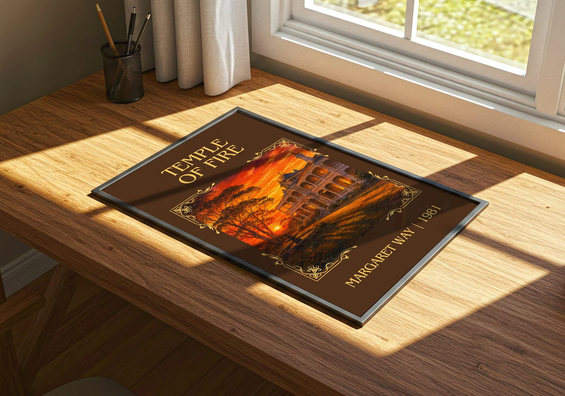 Temple of Fire Classic Book Art Print by Margaret Way – print on a sunlit desk