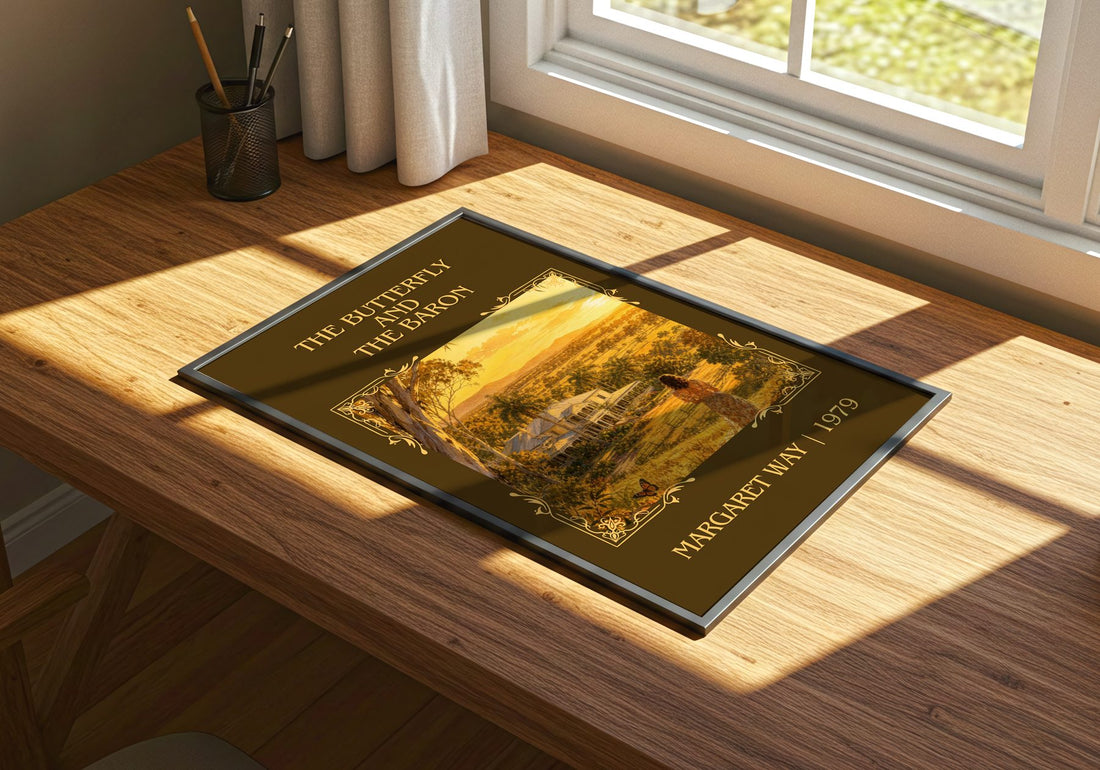 The Butterfly and the Baron Classic Book Art Print by Margaret Way – print on a sunlit desk