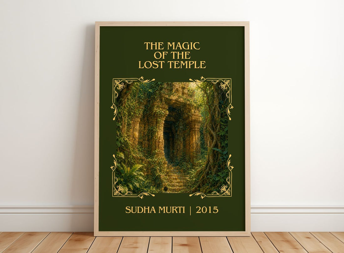 The Magic of the Lost Temple Classic Book Art Print by Sudha Murti – framed print leaning on a wooden floor