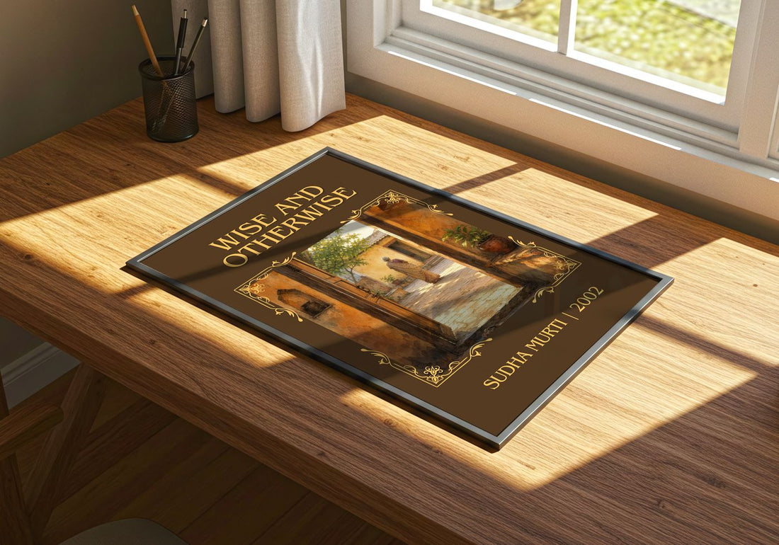 Wise and otherwise Classic Book Art Print by Sudha Murti – print on a sunlit desk