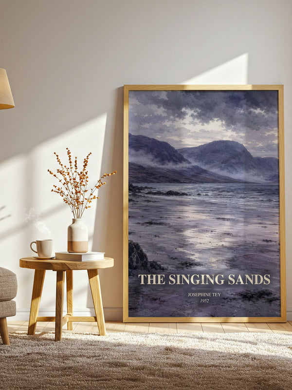 The Singing Sands watercolour print in frame leaning in hallway – mystery wall art