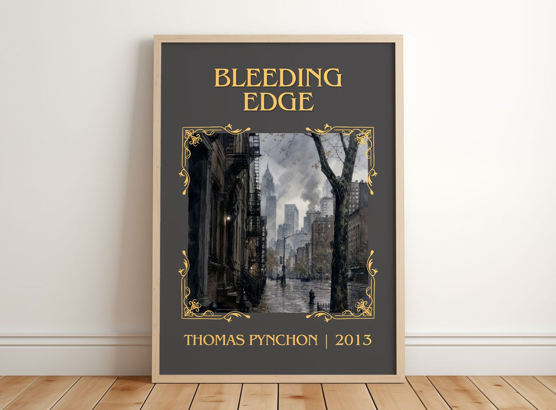 Bleeding Edge Classic Book Art Print by Thomas Pynchon – framed print leaning on a wooden floor