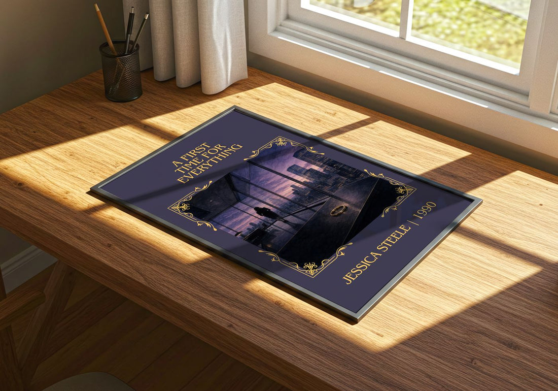 A First Time for Everything Classic Book Art Print by Jessica Steele – print on a sunlit desk