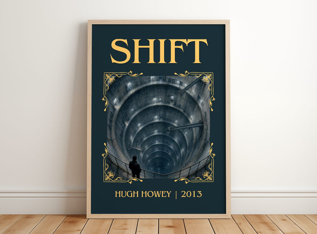 Shift Classic Book Art Print by Hugh Howey – framed print leaning on a wooden floor