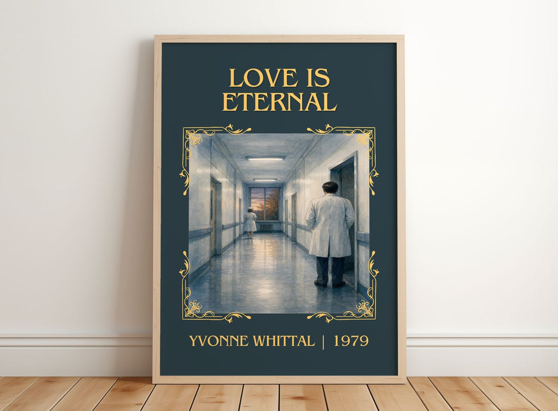 Love is Eternal Classic Book Art Print by Yvonne Whittal – framed print leaning on a wooden floor