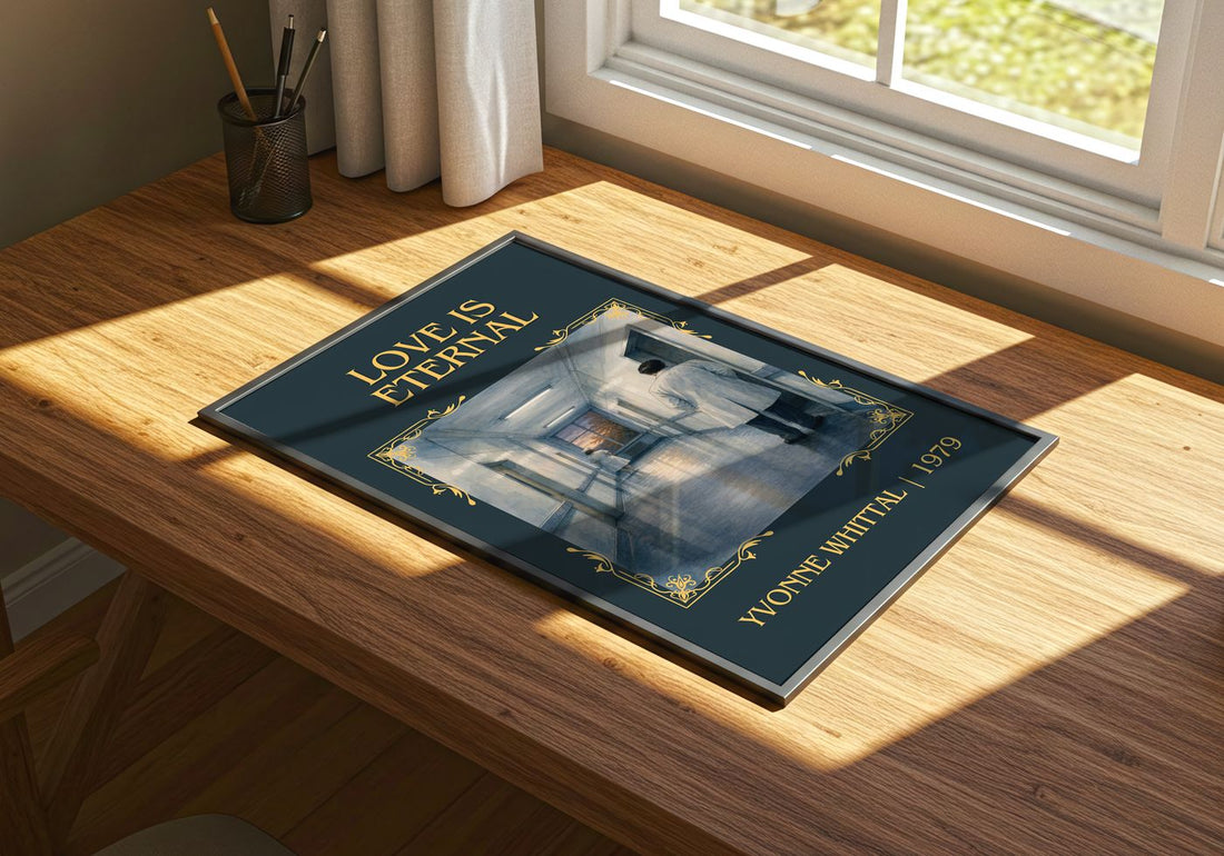 Love is Eternal Classic Book Art Print by Yvonne Whittal – print on a sunlit desk