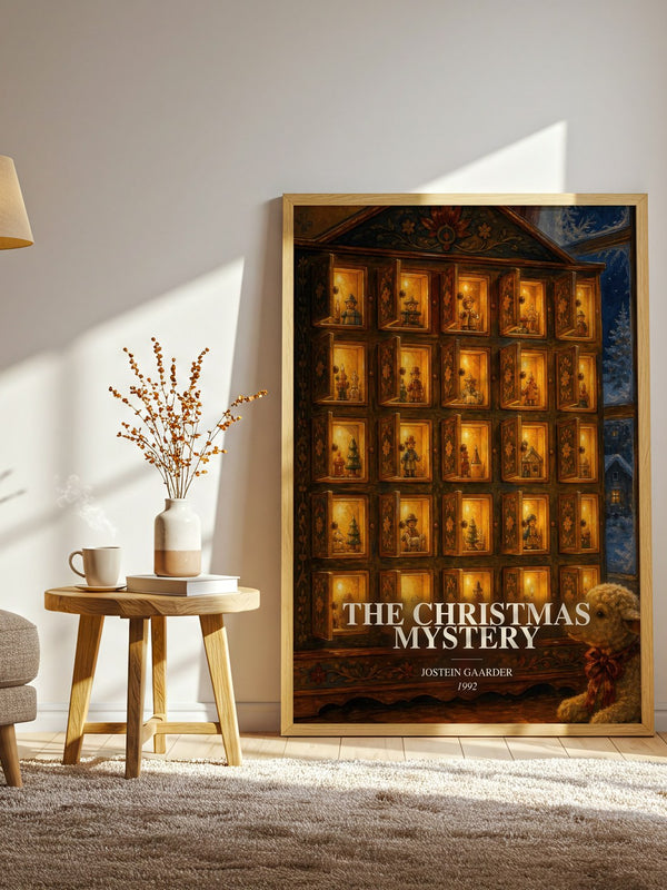 The Christmas Mystery watercolour print in frame leaning in hallway – childrens wall art