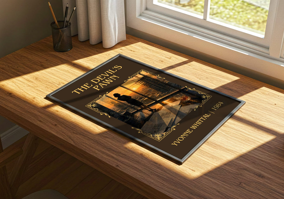 The Devil's Pawn Classic Book Art Print by Yvonne Whittal – print on a sunlit desk
