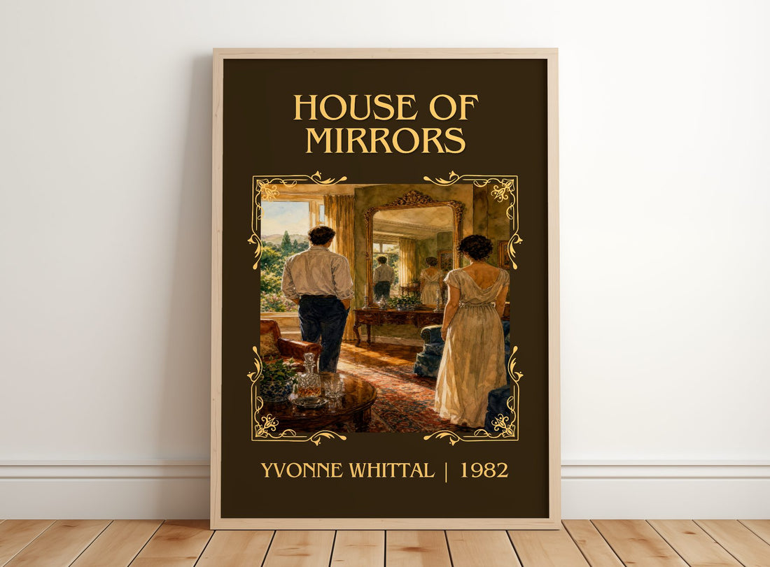 House of Mirrors Classic Book Art Print by Yvonne Whittal – framed print leaning on a wooden floor
