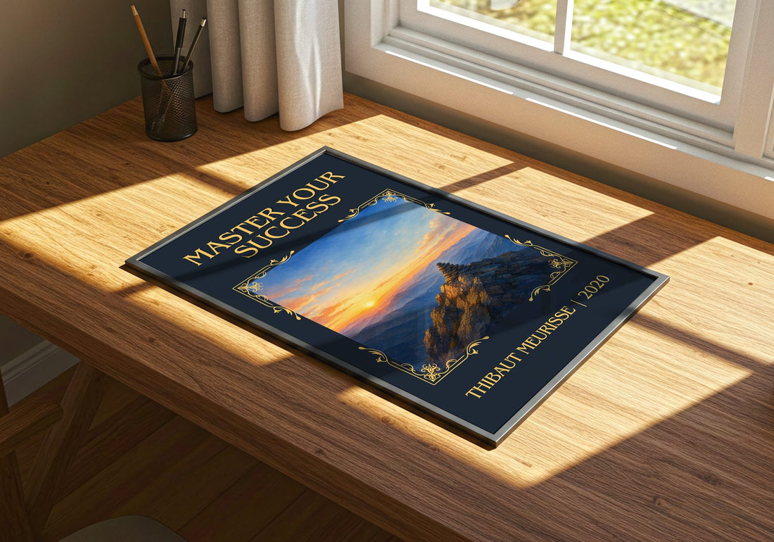 Master Your Success Classic Book Art Print by Thibaut Meurisse – print on a sunlit desk