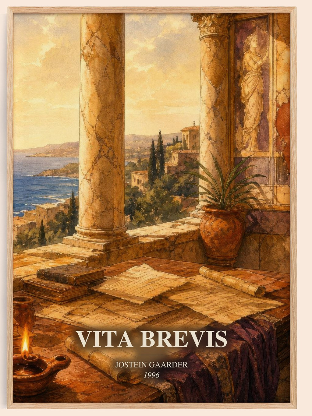 Vita Brevis watercolour book poster by Jostein Gaarder – framed literary art print
