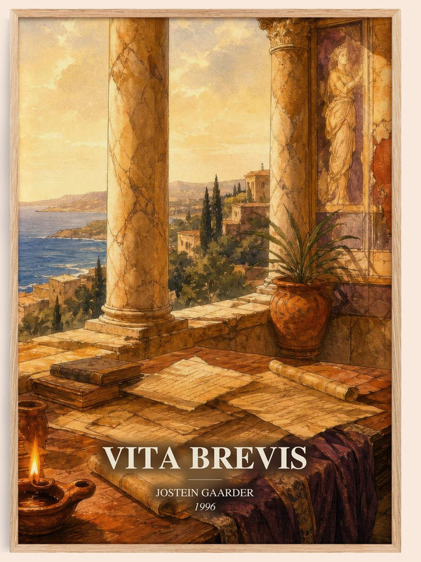 Vita Brevis watercolour book poster by Jostein Gaarder – framed literary art print