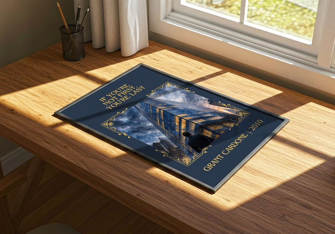 If you're not first, you're last Classic Book Art Print by G. Cardone – print on a sunlit desk