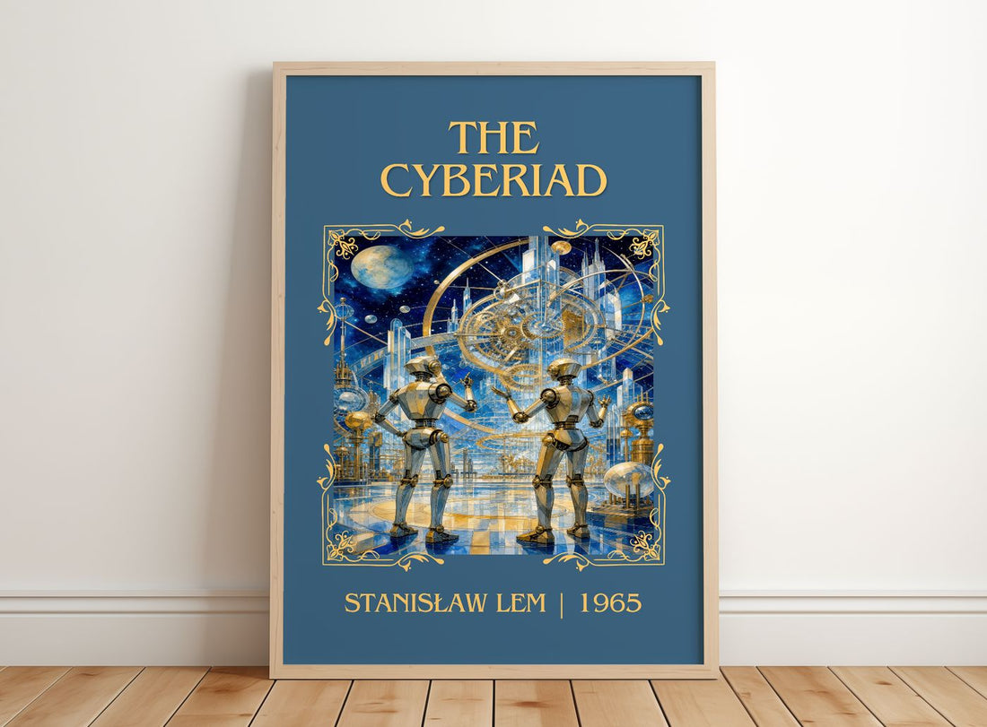 The Cyberiad Classic Book Art Print by Stanisław Lem – framed print leaning on a wooden floor