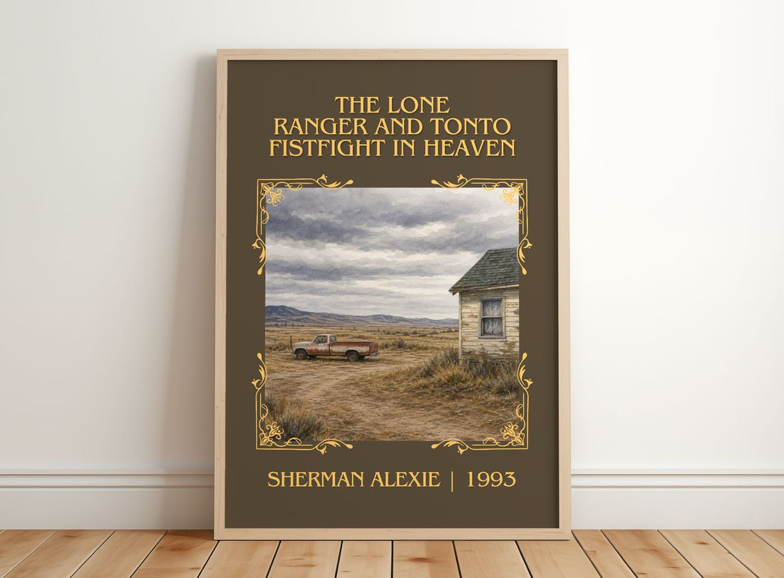 The Lone Ranger and Tonto fistfight in heaven Classic Book Art Print by Sherman Alexie – framed print leaning on a wooden floor
