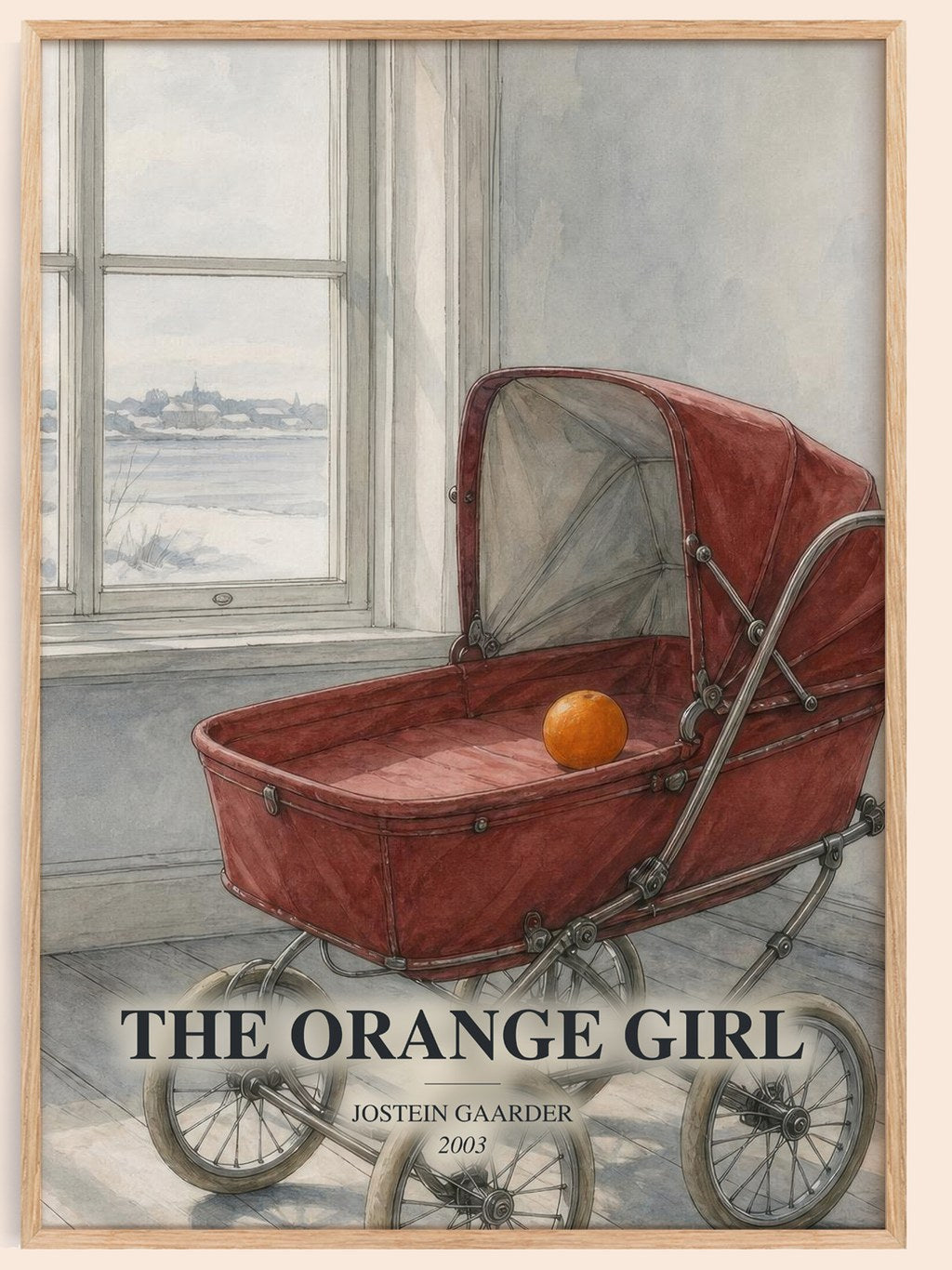 The Orange Girl watercolour book poster by Jostein Gaarder – framed literary art print