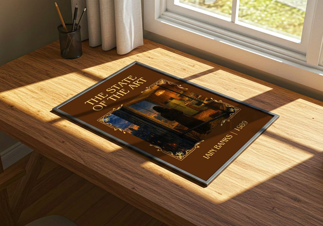 The State of the Art Classic Book Art Print by Iain Banks – print on a sunlit desk