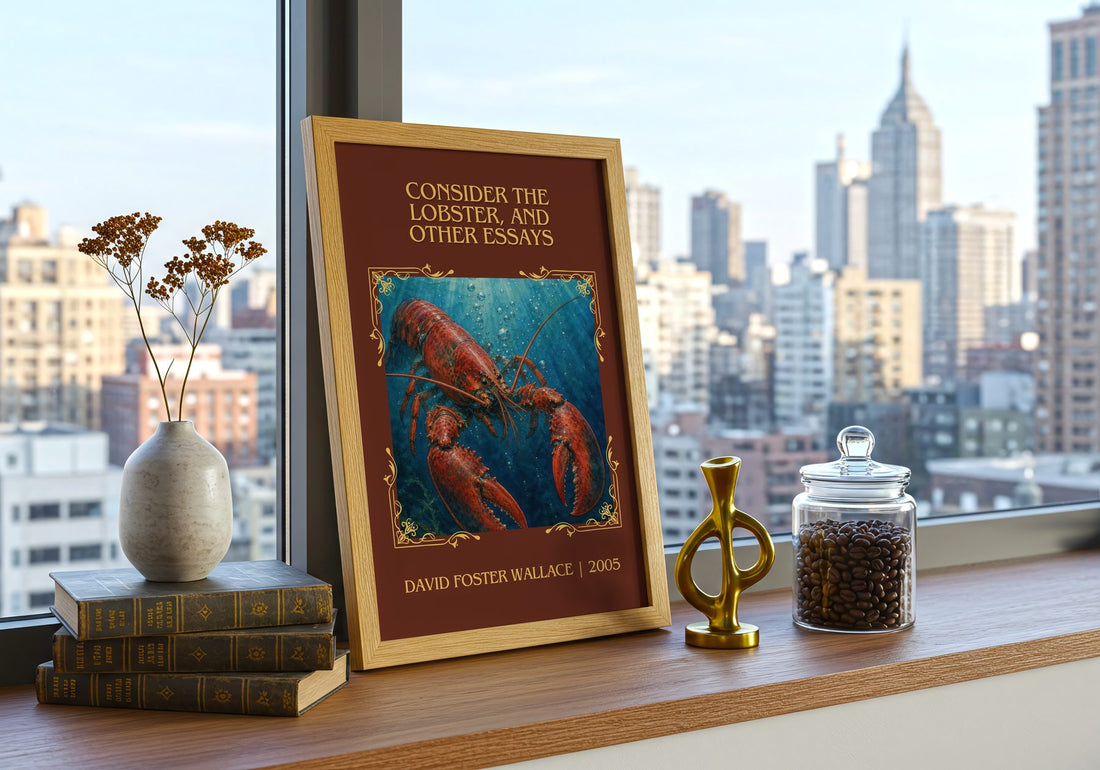 Consider the lobster, and other essays Classic Book Art Print – framed print on a city-view windowsill