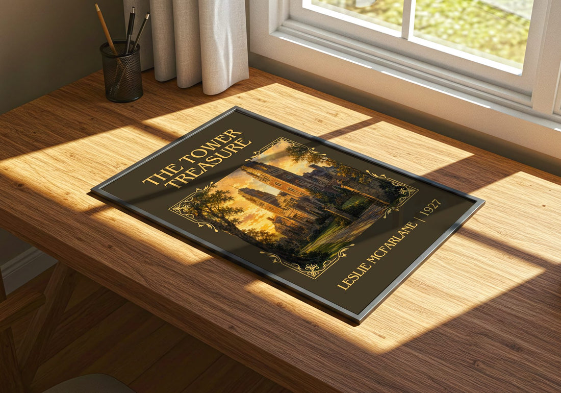 The tower treasure Classic Book Art Print by Leslie McFarlane – print on a sunlit desk