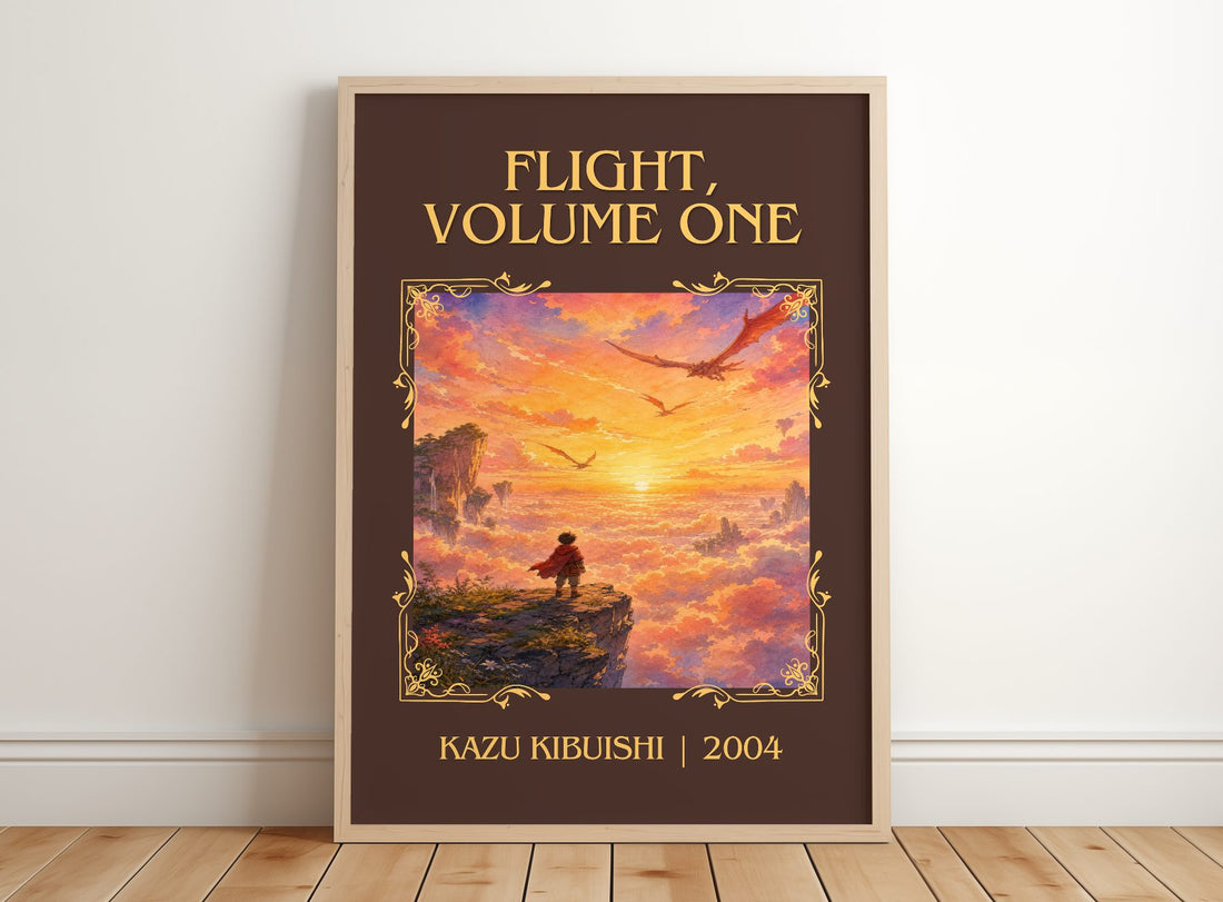 Flight, Volume One Classic Book Art Print by Kazu Kibuishi – framed print leaning on a wooden floor
