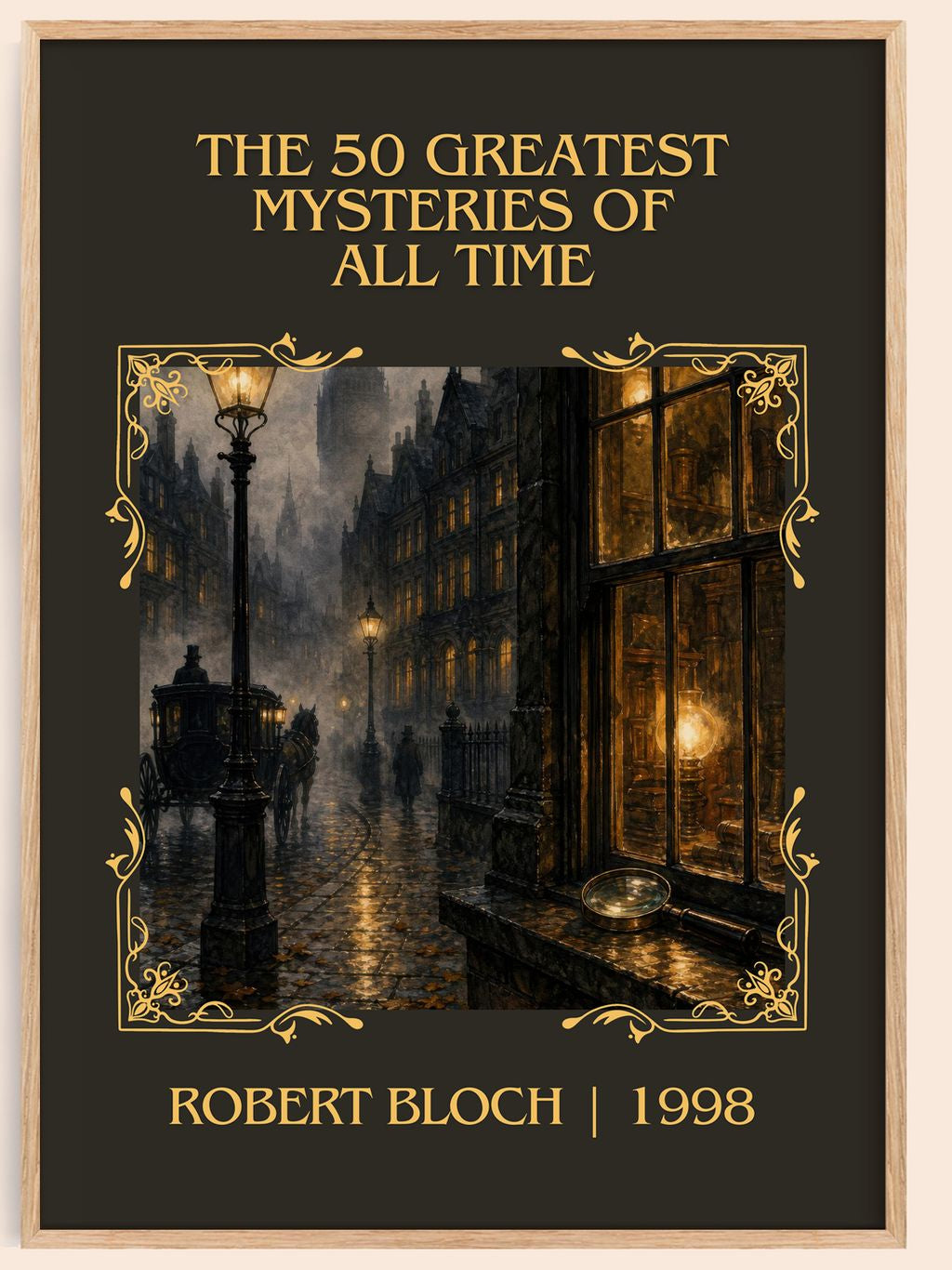 50 Greatest Mysteries of All Time Classic Book Art Print by R. Bloch – book poster