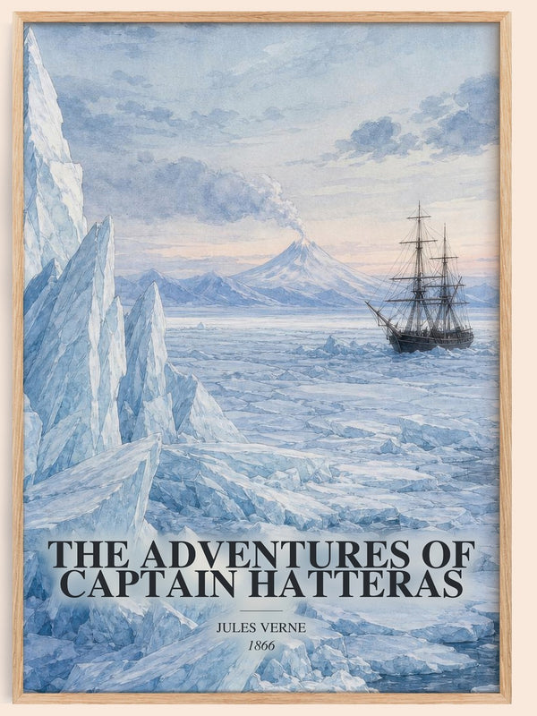 The Adventures Of Captain Hatteras watercolour book poster by Jules Verne – framed literary art print
