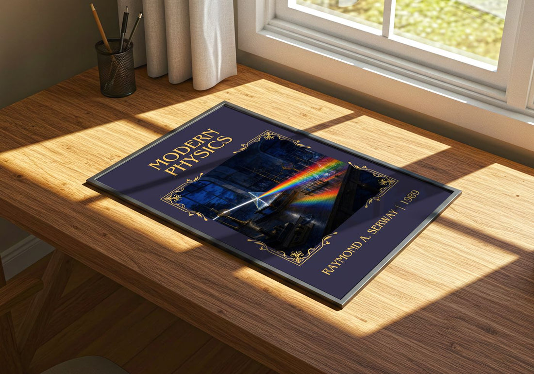 Modern Physics Classic Book Art Print by Raymond A. Serway – print on a sunlit desk