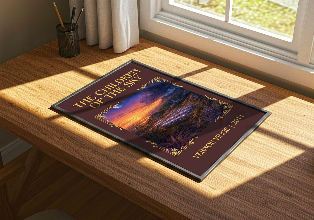 The children of the sky Classic Book Art Print by Vernor Vinge – print on a sunlit desk