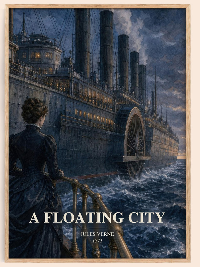 A Floating City Book Watercolour Illustration by Jules Verne