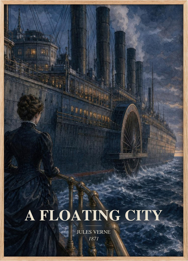 A Floating City Book Watercolour Illustration by Jules Verne