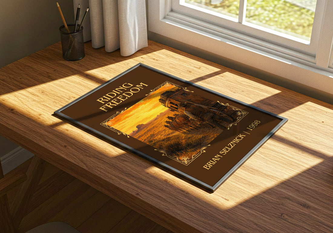 Riding Freedom Classic Book Art Print by Brian Selznick – print on a sunlit desk