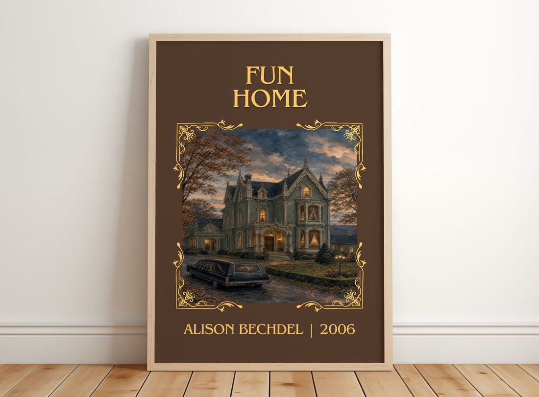 Fun Home Classic Book Art Print by Alison Bechdel – framed print leaning on a wooden floor