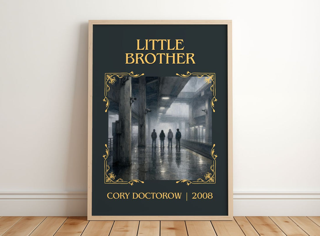 Little Brother Classic Book Art Print by Cory Doctorow – framed print leaning on a wooden floor