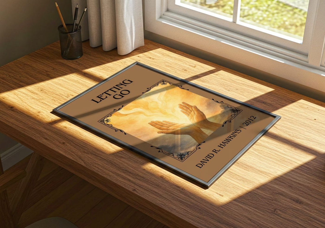 Letting go Classic Book Art Print by David R. Hawkins – print on a sunlit desk