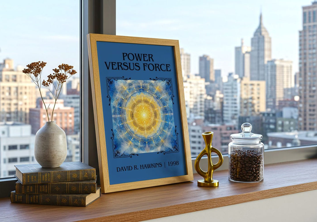 Power versus force Classic Book Art Print by David R. Hawkins – framed print on a city-view windowsill