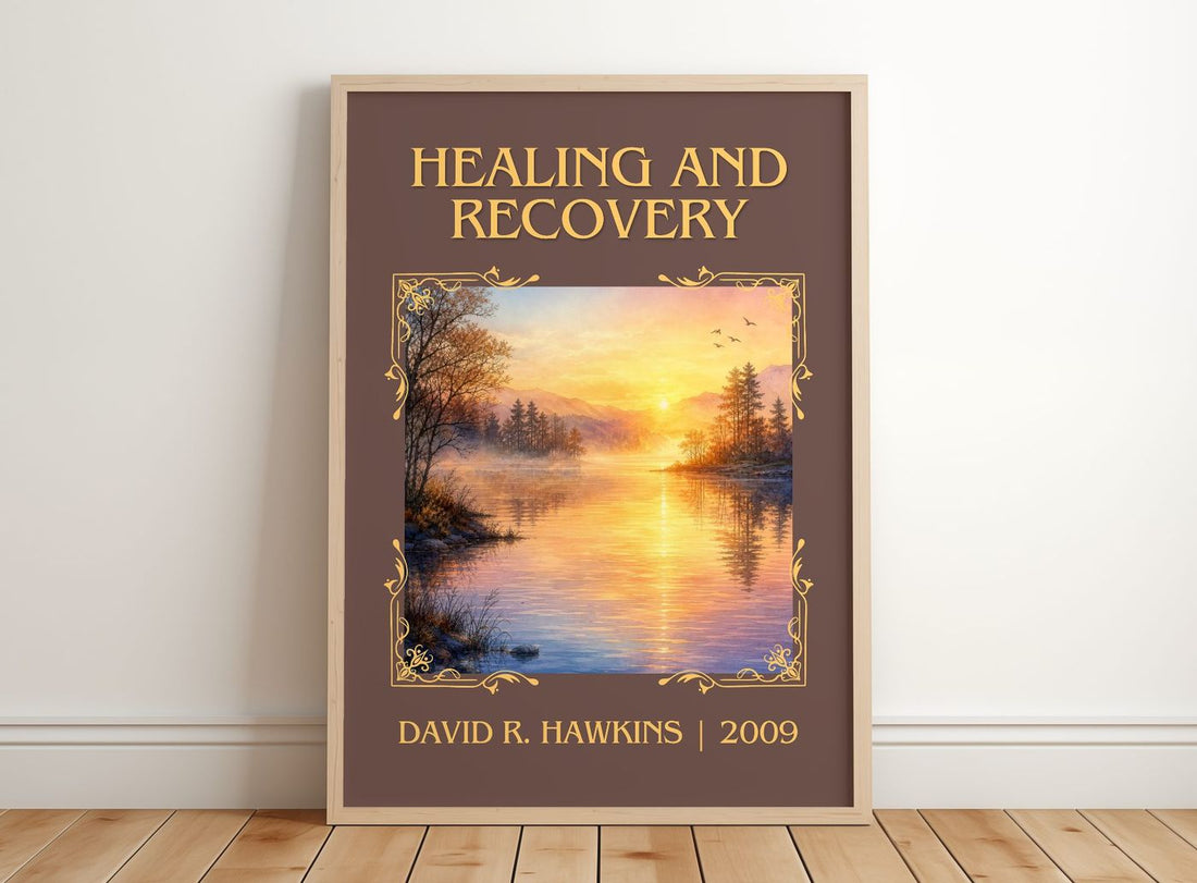 Healing and recovery Classic Book Art Print by David R. Hawkins – framed print leaning on a wooden floor