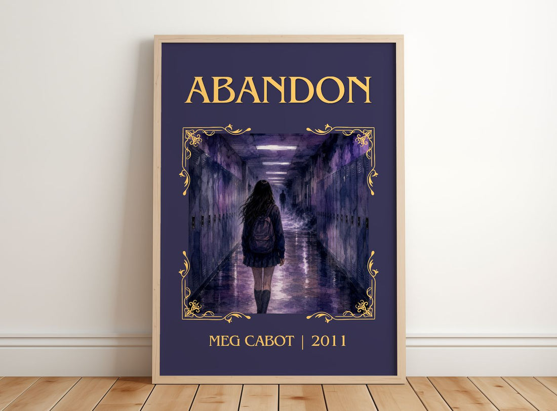 Abandon Classic Book Art Print by Meg Cabot – framed print leaning on a wooden floor