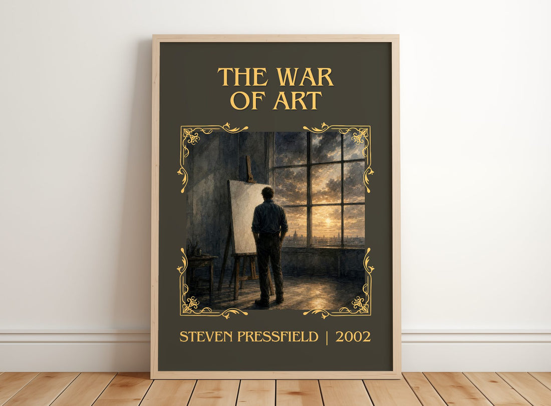 The War of Art Classic Book Art Print by Steven Pressfield – framed print leaning on a wooden floor