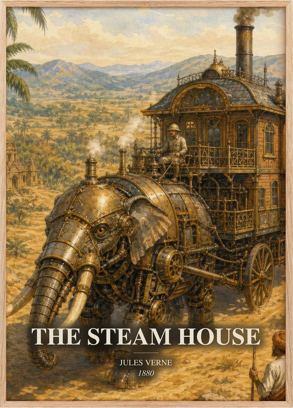 The Steam House Book Watercolour Illustration by Jules Verne