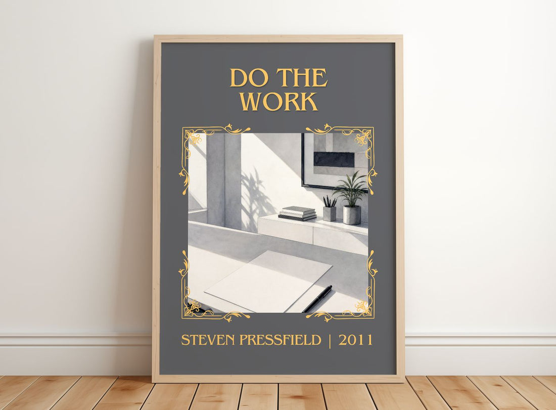 Do the Work Classic Book Art Print by Steven Pressfield – framed print leaning on a wooden floor