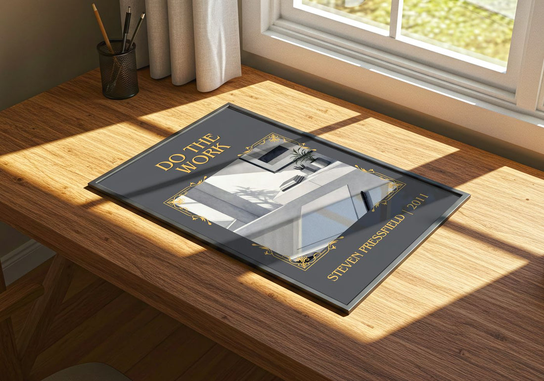 Do the Work Classic Book Art Print by Steven Pressfield – print on a sunlit desk