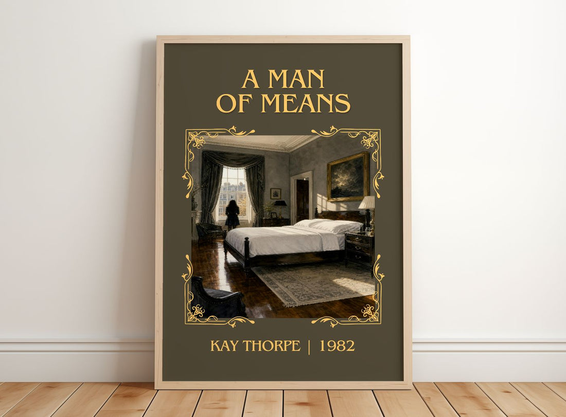 A Man of Means Classic Book Art Print by Kay Thorpe – framed print leaning on a wooden floor