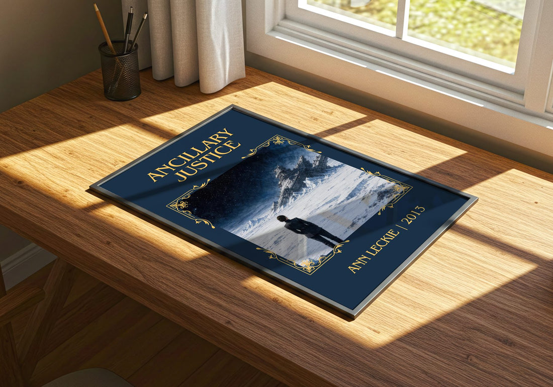 Ancillary Justice Classic Book Art Print by Ann Leckie – print on a sunlit desk