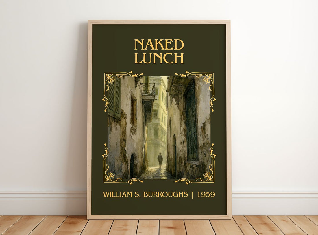 Naked Lunch Classic Book Art Print by William S. Burroughs – framed print leaning on a wooden floor